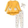 3-4T Toddler Little Girls Long Sleeve High Low Tops Legging Pants Outfit Fall Winter Clothes with Headband Yellow view 1