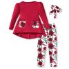 8-9T Girls Long Sleeve High Low Tops Legging Pants Outfit Fall Winter Clothes with Headband Floral Red view 1