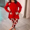 8-9T Girls Long Sleeve High Low Tops Legging Pants Outfit Fall Winter Clothes with Headband Floral Red view 2