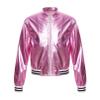 FEESHOW Girls Boys Sequined Metallic Bomber Jacket Zip Up Coat Outerwear for Hip Hop Jazz Sports Diaco Party Wear Pink 12 Years view 1