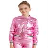 FEESHOW Girls Boys Sequined Metallic Bomber Jacket Zip Up Coat Outerwear for Hip Hop Jazz Sports Diaco Party Wear Pink 12 Years view 2