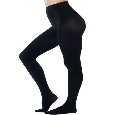 HeyUU Women's 80D Ultra Soft Opaque Tights, High Waist Solid Color Footed Pantyhose with 29 Colors (Black 2XL-3XL)