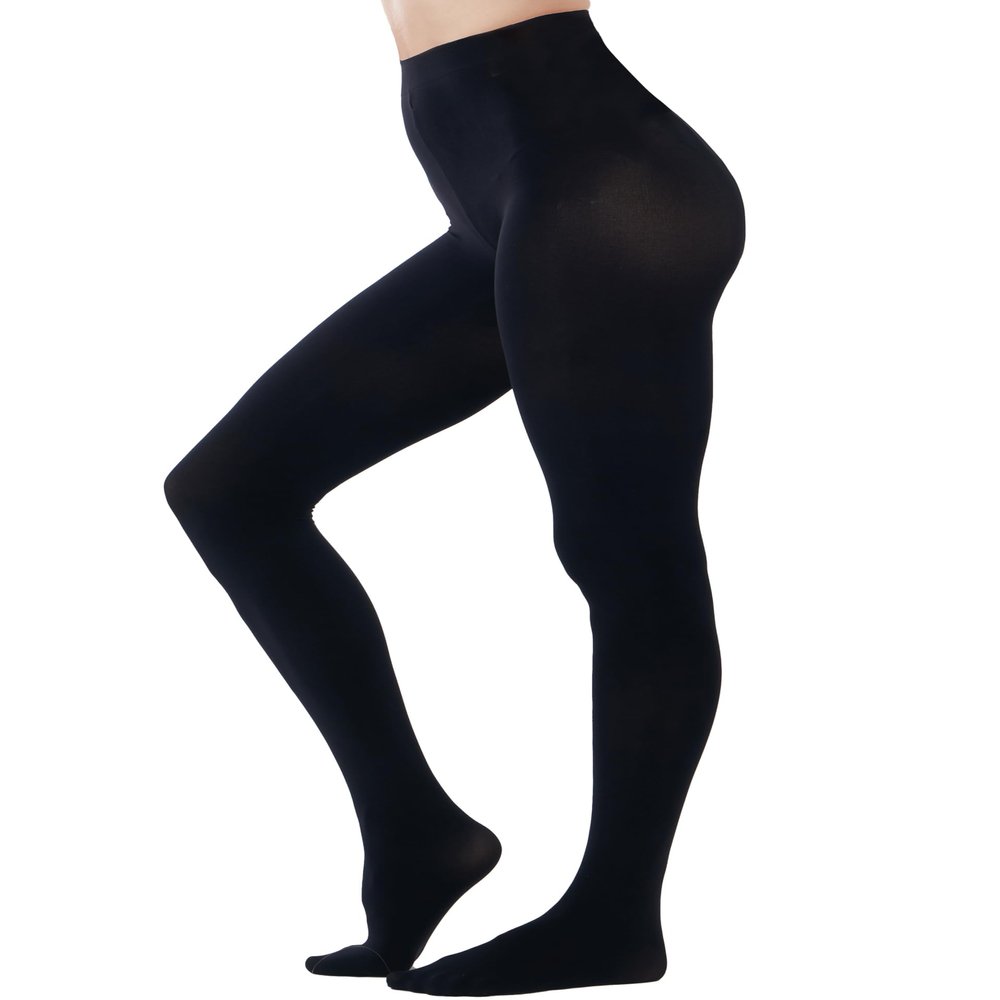 HeyUU Women's 80D Ultra Soft Opaque Tights, High Waist Solid Color Footed Pantyhose with 29 Colors (Black 2XL-3XL)