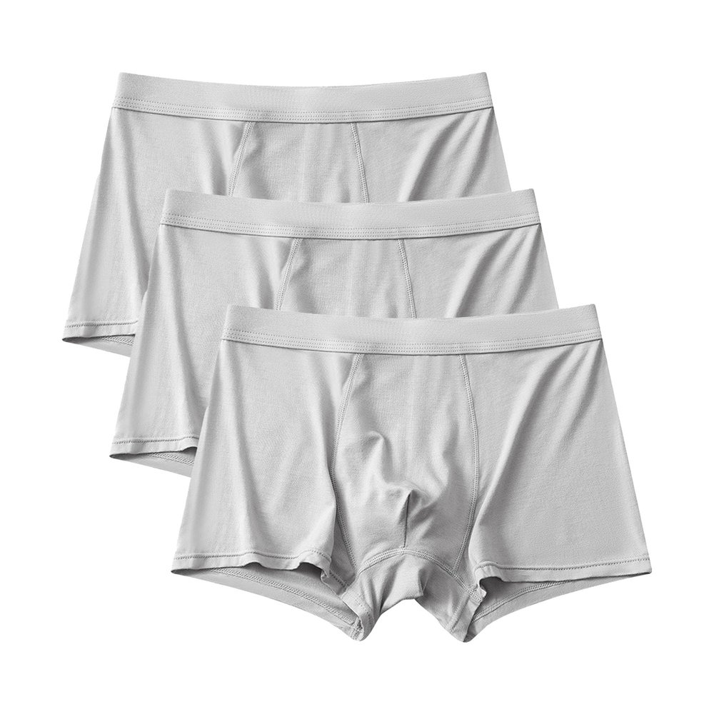 Men's Athletic Solid Color Traceless Trunks Modal Breathable Underwear Classic Hip U Convex Pouch Boxer Brief (Gray 3PC,X-Large)