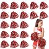 100 Pack Cheerleading Pom Pom Bulk Football Game Cheerleader Pompoms Plastic Cheering Hand Flowers with Handle for Sports Dance Match Team Cheerleading Squad(Red Silver)