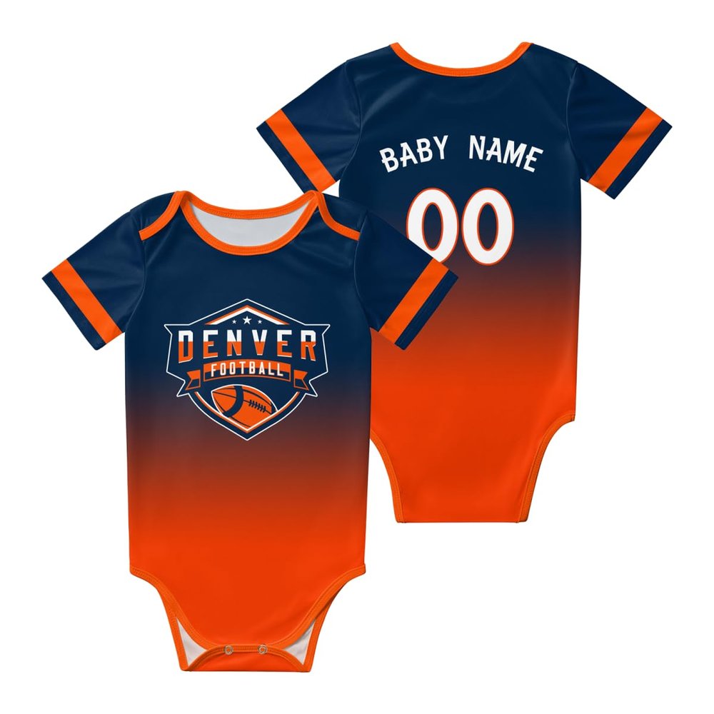 Denver Custom Newborn Clothes,Baby Gradient Short Sleeve Clothes,Personalized Name Number for Fans Newborn & Infants Gifts 3M-2T