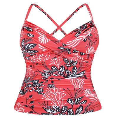 coastal rose Women's Underwire Tankini Swimsuits Tummy Control Swim Top Twist Front Swimwear Push Up Tankini Tops US14 Red Floral