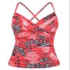 coastal rose Women's Underwire Tankini Swimsuits Tummy Control Swim Top Twist Front Swimwear Push Up Tankini Tops US14 Red Floral view 1