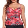 coastal rose Women's Underwire Tankini Swimsuits Tummy Control Swim Top Twist Front Swimwear Push Up Tankini Tops US14 Red Floral view 2