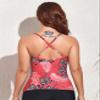 coastal rose Women's Underwire Tankini Swimsuits Tummy Control Swim Top Twist Front Swimwear Push Up Tankini Tops US14 Red Floral view 4