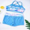ranrann Girls 2PCS Ballet Dance Crop Outfits Shiny Sequins Criss-Cross Back Tank Top Bottoms Set Swimwear Bathing Suit Z Sea Sky Pink 11-12 view 4