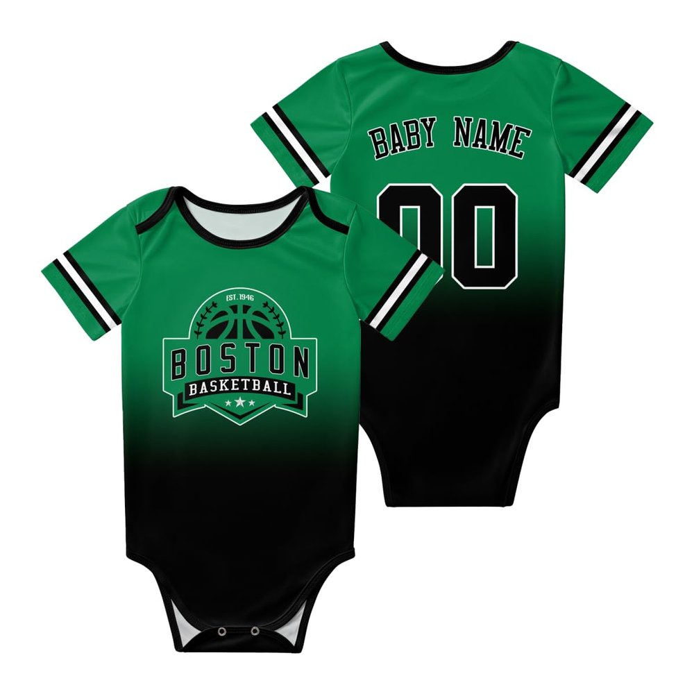 Boston Custom Newborn Clothes,Baby Gradient Short Sleeve Clothes,Personalized Name Number for Fans Newborn & Infants Gifts 3M-3T