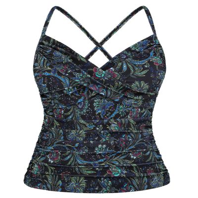 coastal rose Women's Underwire Tankini Swimsuits Tummy Control Swim Top Twist Front Swimwear Push Up Tankini Tops US14 Green Floral