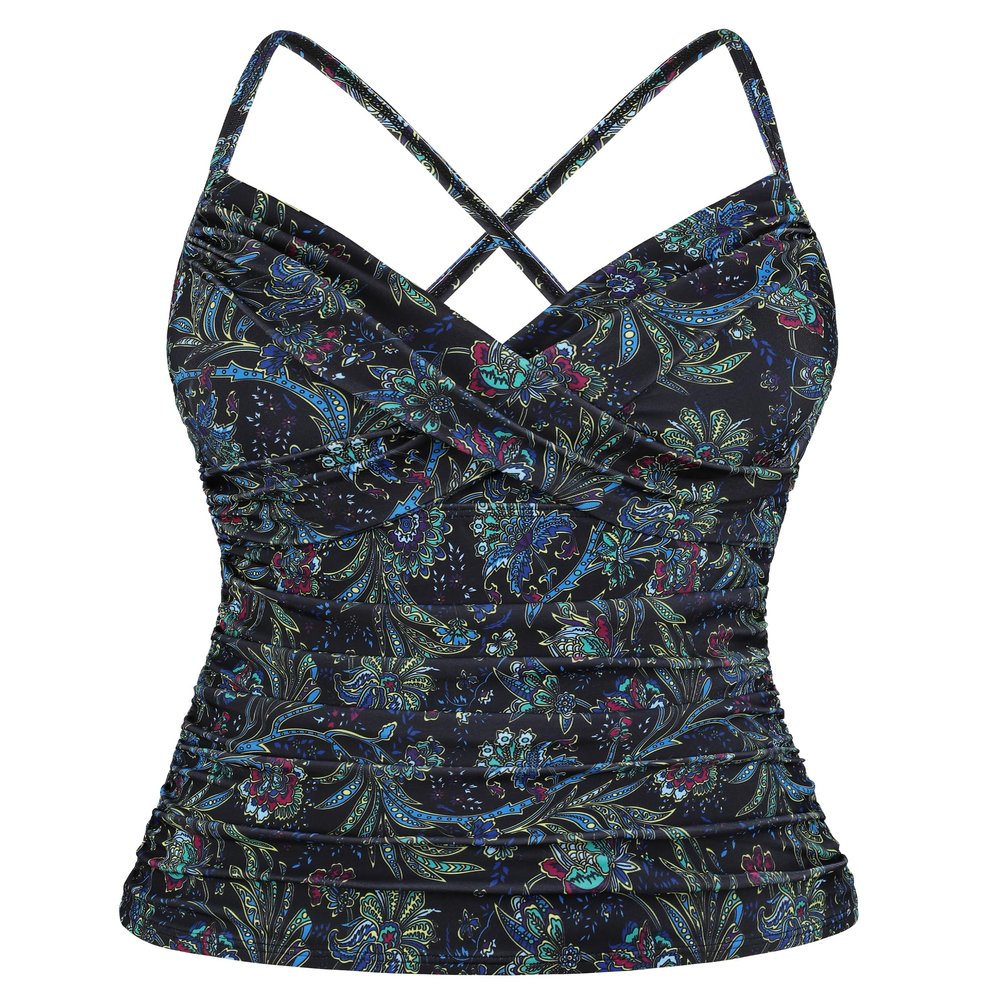 coastal rose Women's Underwire Tankini Swimsuits Tummy Control Swim Top Twist Front Swimwear Push Up Tankini Tops US14 Green Floral