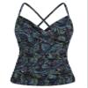 coastal rose Women's Underwire Tankini Swimsuits Tummy Control Swim Top Twist Front Swimwear Push Up Tankini Tops US14 Green Floral view 1