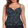 coastal rose Women's Underwire Tankini Swimsuits Tummy Control Swim Top Twist Front Swimwear Push Up Tankini Tops US14 Green Floral view 2