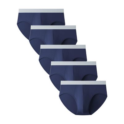 Men's Solid Color Stretch Fit Boxer Brief Traceless Classic Comfort Underpants Cotton Breathable Underwear (Blue 10 5PC,Large)