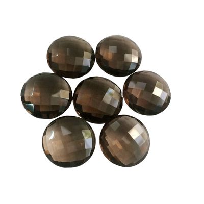 Gems For Jewels Woman's 18mm Smoky Quartz Round Double Side Checker Cut Gems, Smoky Quartz Cabochons, Loose Smoky Quartz Gems For Jewelry, Smoky Quartz 2 Pieces