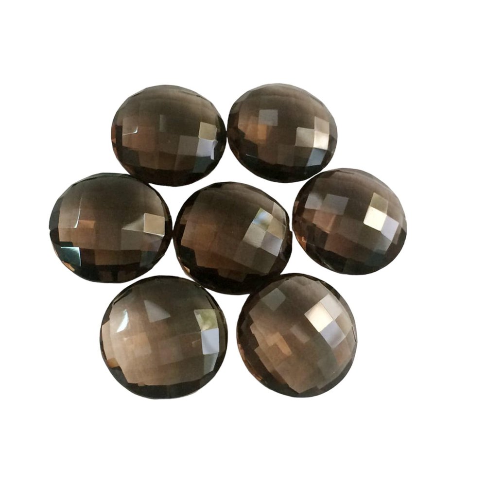 Gems For Jewels Woman's 18mm Smoky Quartz Round Double Side Checker Cut Gems, Smoky Quartz Cabochons, Loose Smoky Quartz Gems For Jewelry, Smoky Quartz 2 Pieces