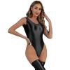 Rswnyirn Women's Oil Glossy Shiny Sleeveless One-Piece Workout Fitness Gymnastics Leotard Bodysuit Black Medium view 1