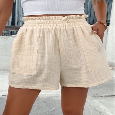 KUCOON Women's Shorts Paperbag Waist Slant Pocket Shorts Shorts for womenKUCOON (Color : Apricot, Size : X-Small)