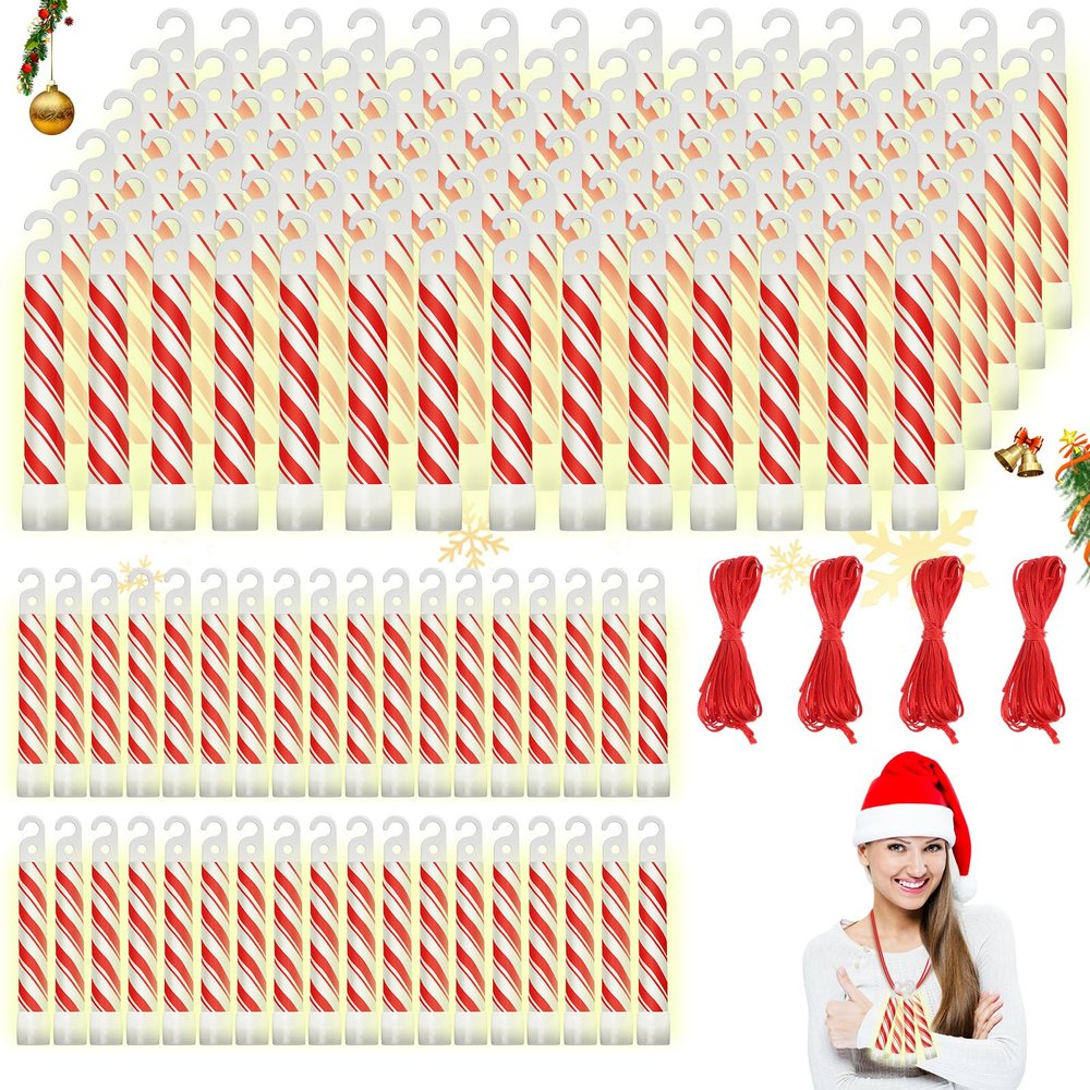 Wettarn 120 Pcs 4" Christmas Glow Sticks Light up Sticks Bright Candy Cane Light Stick Bulk Christmas Adults Camping Hiking Activities Blackout Storm Emergency(Red White)