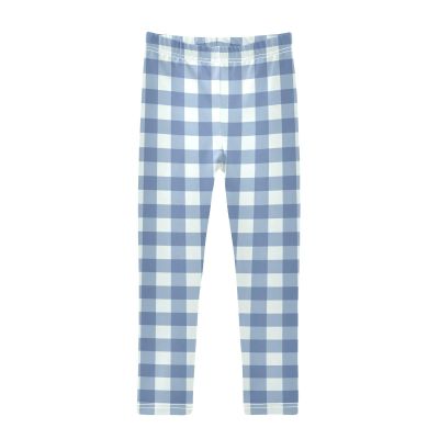 Aflyko Girls' Leggings Gingham Plaid Grey Blue Kids Athletic Pants Dance Tights Yoga Ballet Running Workout Everyday Wear 5T