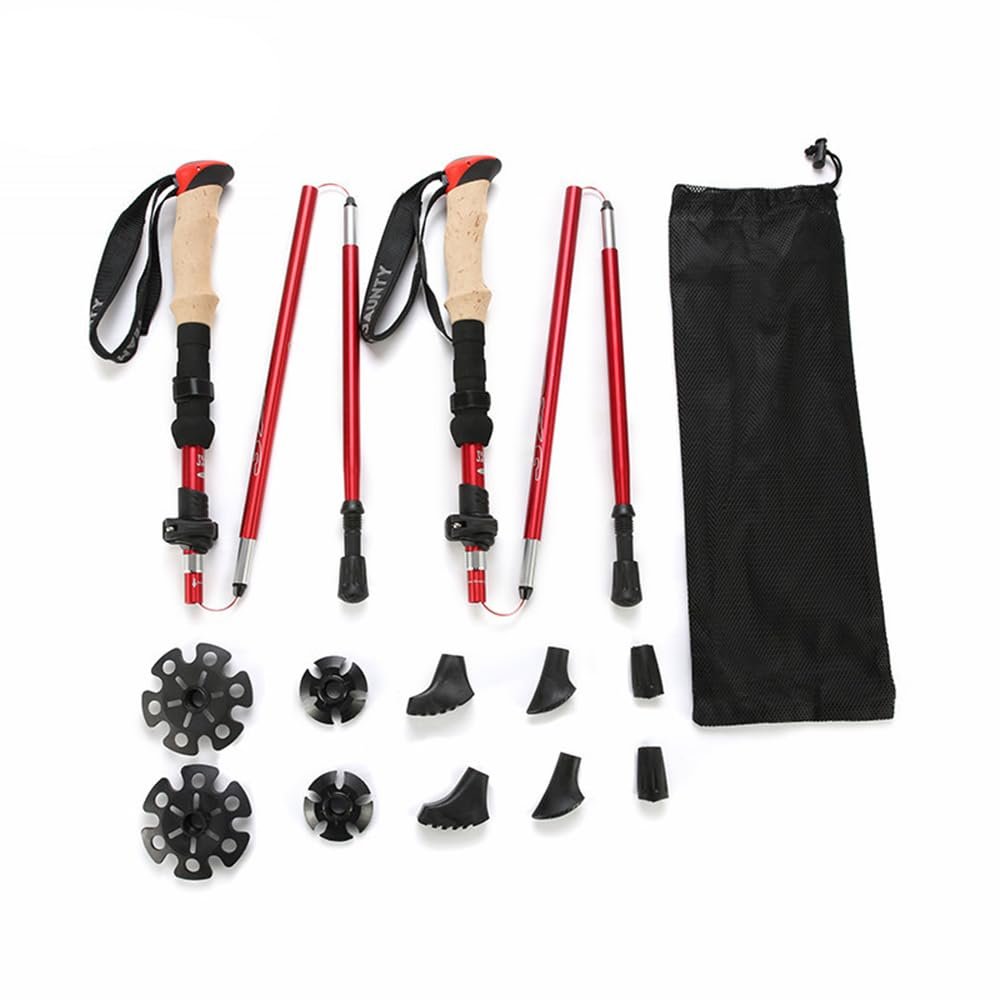 1 Pair Hiking Walking Sticks Trekking Poles Collapsible Lightweight Anti-Shock 7075 Aluminum Alloy
