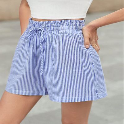 KUCOON Women's Shorts Striped Print Drawstring Waist Shorts Shorts for womenKUCOON (Color : Blue and White, Size : Medium)