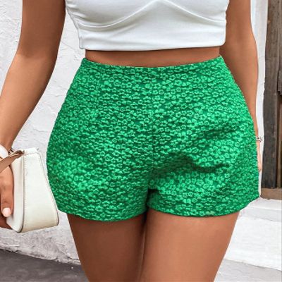 KUCOON Women's Shorts Floral Jacquard Shorts Shorts for womenKUCOON (Color : Green, Size : Medium)