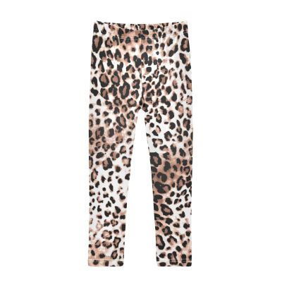 Aflyko Girls' Leggings Brown Wildlife Leopard Art Big Kids Athletic Pants Dance Tights Yoga Ballet Comfortable Soft Everyday Wear 7-8T