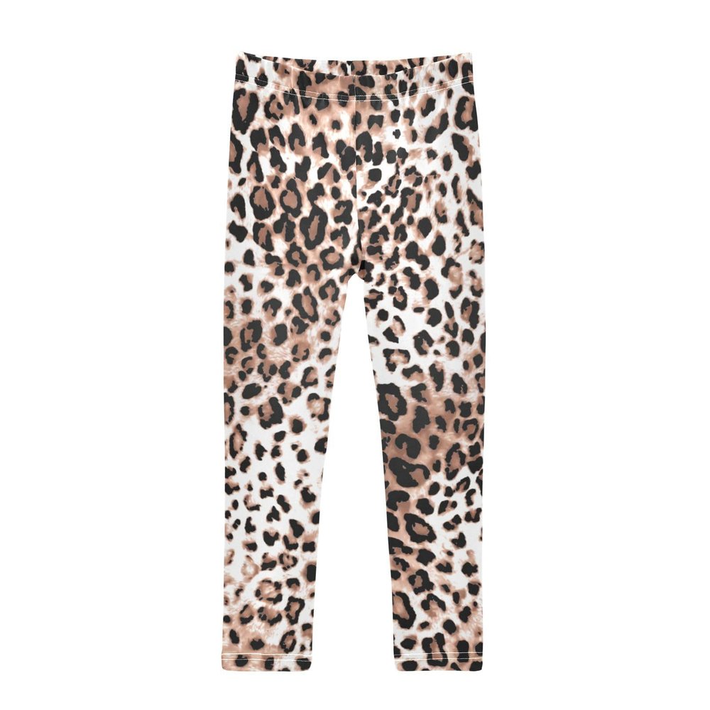 Aflyko Girls' Leggings Brown Wildlife Leopard Art Big Kids Athletic Pants Dance Tights Yoga Ballet Comfortable Soft Everyday Wear 7-8T