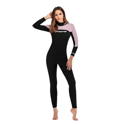 3MM Neoprene Wetsuit Women's One Piece Long Sleeve Swimming Suit Sun Protection Warm Surfing Suit Water Sports Diving Suit,Pink,XL