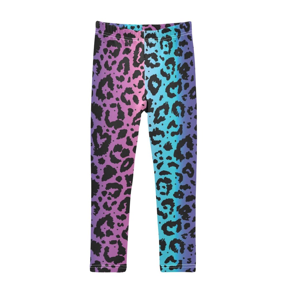 Aflyko Girls' Leggings Neon Stripes Leopard Print Big Kids Athletic Pants Dance Tights Yoga Ballet Comfortable Soft Everyday Wear 9-10T