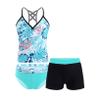 vastwit Kids Teenage Girls 3pcs Floral Printed Tankini Swimsuit Boyshort Top Bottom Set Hawaii Swimwear Bathing Suit Green Palm Leaves 8 Years view 1