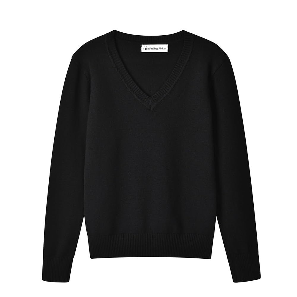 SMINLING Pinker Boys Sweater Pullover School Uniform V-Neck Soft Cotton Clothing(Black,5-6 Years)