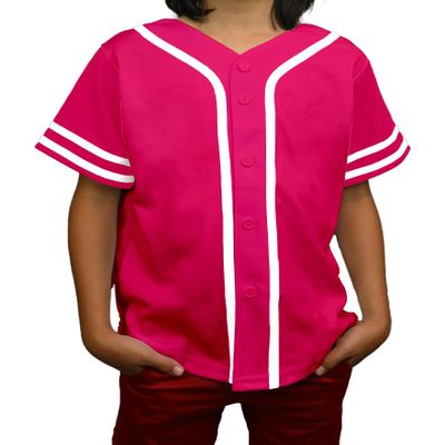 DIGITMON Kids Baseball Jersey Button Down Premium Sleeve Two-Striped T Shirts Uniform HOTPINKWHITE 9Mo Infants