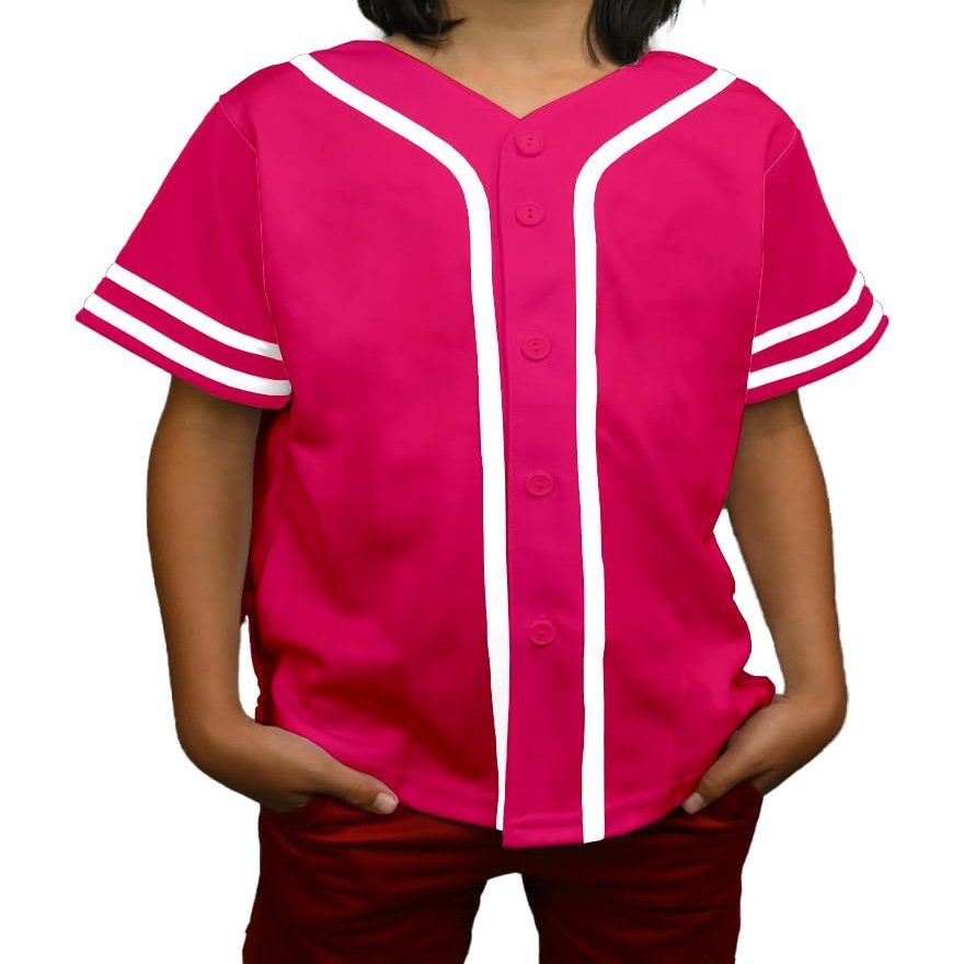 DIGITMON Kids Baseball Jersey Button Down Premium Sleeve Two-Striped T Shirts Uniform HOTPINKWHITE 9Mo Infants