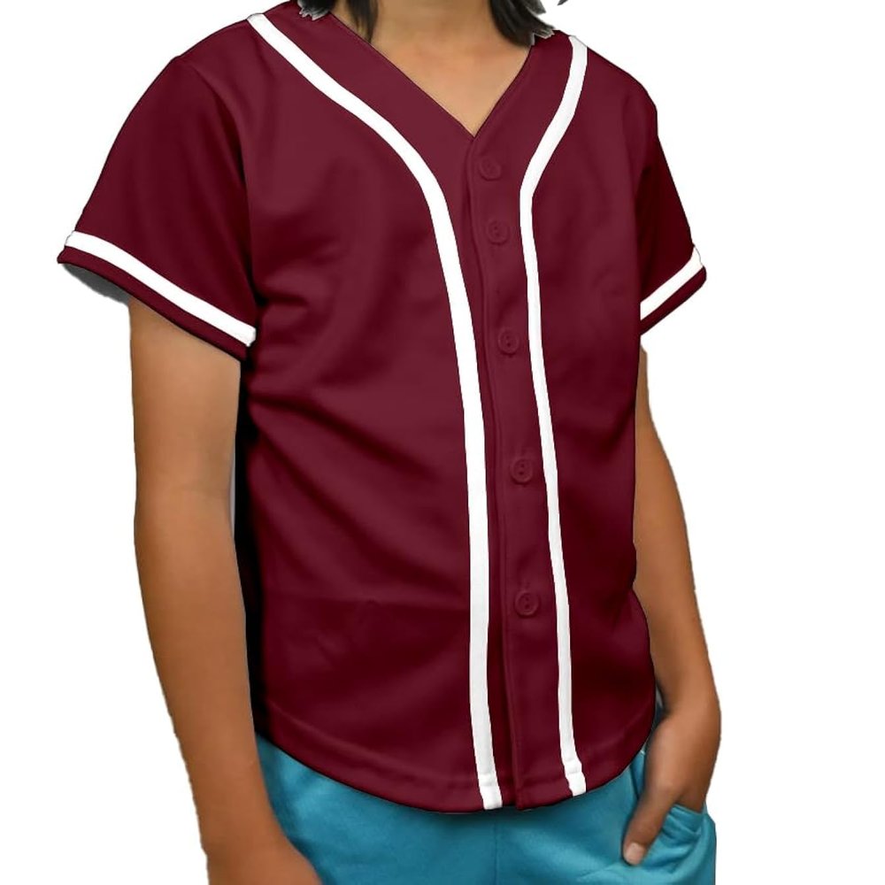 DIGITMON Kids Baseball Jersey Button Down Premium Hip Hop T Shirts Uniform BURGUNDYWHITE 9-Month Infants