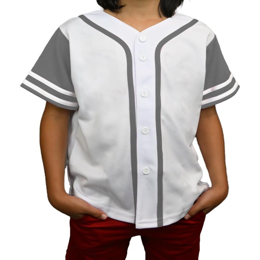 DIGITMON Kids Baseball Jersey Button Down Premium Sleeve Two-Striped T Shirts Uniform WHITEGREY 3Mo Infants