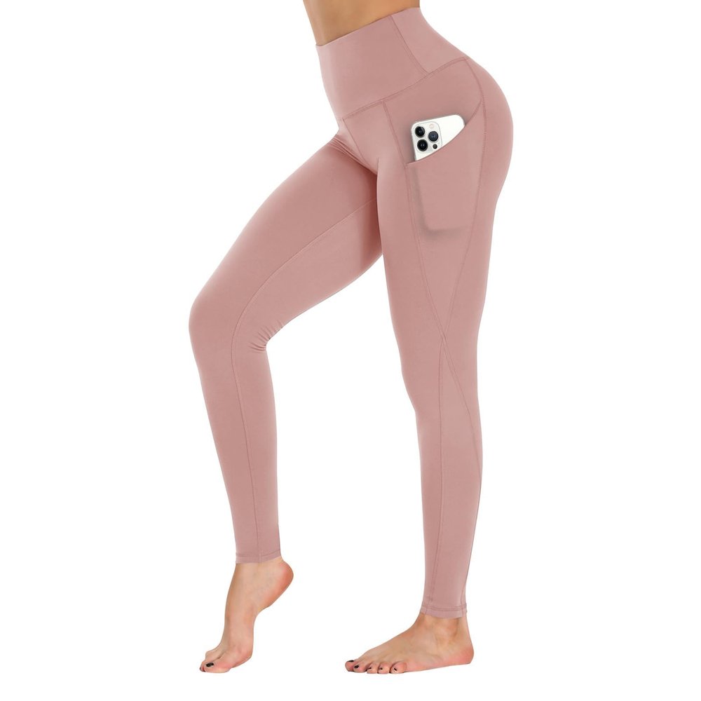 GAYHAY High Waist Yoga Pants with Pockets, Leggings for Women Tummy Control Compression Workout Leggings for Women Pale Pink