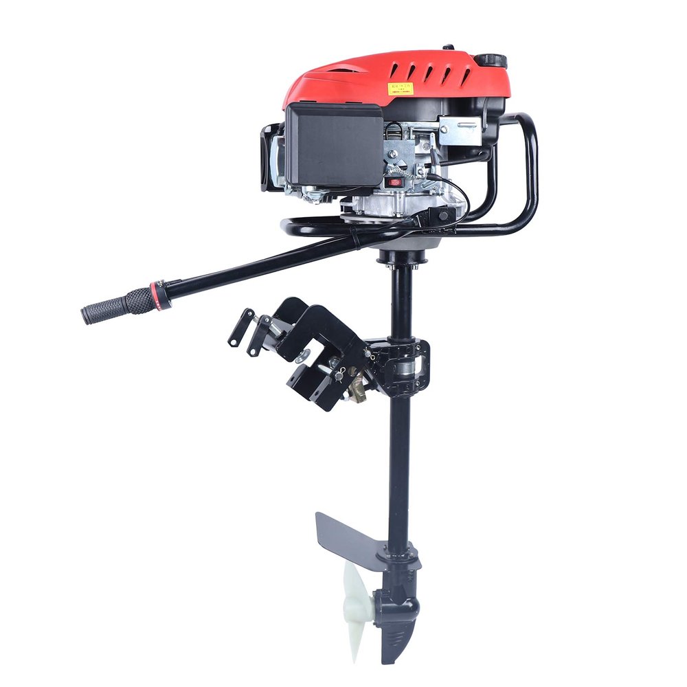6HP 4 Stroke Outboard Motor, 170Cc Gas Powered Boat Engine Outboard Motor Boat Heavy Duty Fishing Boat Engine Single Cylinder Air-Cooling for Inflatable Boats Canoes Sailboats Yachts