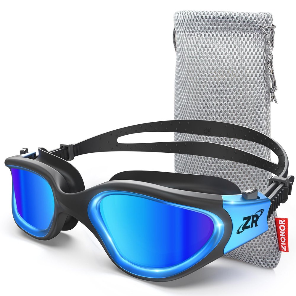 ZIONOR Swim Goggles, G1 MAX Polarized Anti-Fog Swimming Goggles for Men Women Adult, UV Protection Leakproof Easy Adjustable Strap for Indoor Outdoor Swimming (Polarized + Blue)