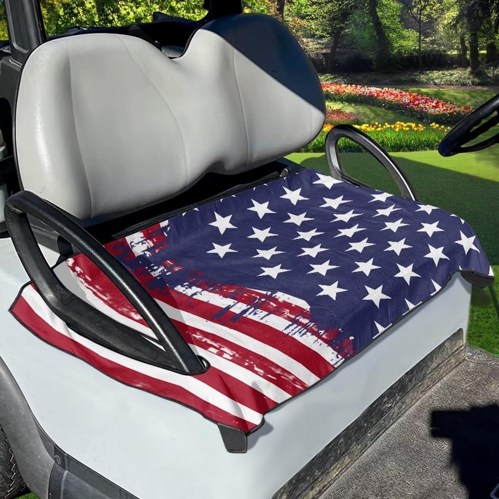 Yewattles Washable Universal Golf Car Seat Cover with America USA Flag 50 x 30.9 Inches for Most 2-Person Club Car Summer Anti-hot Protective Accessories