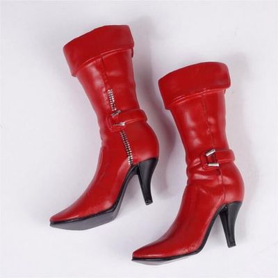 [1/6 Scale Shoes] Red Women's Semi-high Boots F12 Female Figure