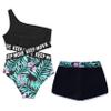 Yihuimin Girls 2 Pcs Athletic Swimsuit One Shoulder One Piece Swimsuit with Shorts Gymnastics Dancewear Lily 14 Years view 2