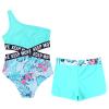 Moily Kids Girls Floral 2 Piece Tankini Swimsuit Set Crisscross Cutouts Waist Rashguard Swimwear with Shorts X-Leaf 14 view 2