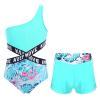 Moily Kids Girls Floral 2 Piece Tankini Swimsuit Set Crisscross Cutouts Waist Rashguard Swimwear with Shorts X-Leaf 14 view 3