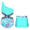 Moily Kids Girls Floral 2 Piece Tankini Swimsuit Set Crisscross Cutouts Waist Rashguard Swimwear with Shorts X-Leaf 14 view 4