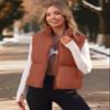 MEROKEETY Puffer Vest Women 2025 Fall Winter Sleeveless Jackets Lightweight Warm Stand Collar Quilted Zip Up Coat, Brown, Large view 2